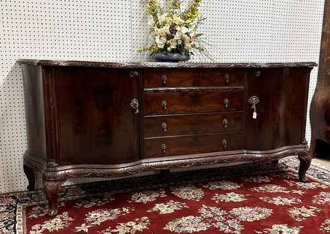 Antique Burl Walnut Carved French Buffet Sideboard Console Circa 1880 Cover