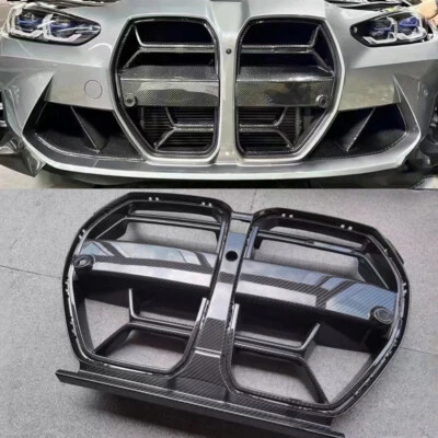 FOR 2021-2025 BMW M3 G80 M4 G82 G83 REAL CARBON FIBER CSL STYLE NOSE GRILLE - Image 1 of 4