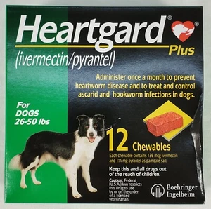 Heart Guard Plus Green Up to 26 - 50 lbs 12 Chews - best by 12/25 - Picture 1 of 1