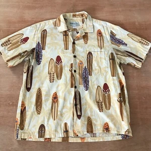 Bishop Street Hawaiian Shirt Men L Brown Surfboard Button Up Pocket Short Sleeve - Picture 1 of 10