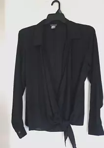 Venus Womens Wrap Top Blouse Black Long Sleeve Collar Cuff Size 16 - Picture 1 of 3