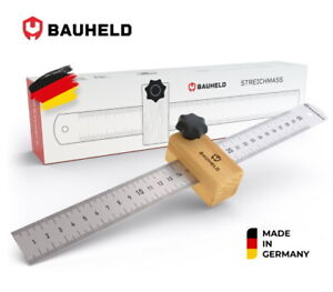 BAUHELD® Streichmaß 300 mm [EG-1] Anreiß Messwerkzeug INOX Stahl Anschlaglineal