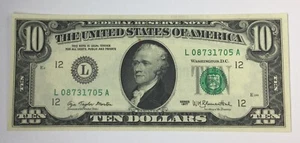 1977 $10 Morton Blumenthal Federal Reserve Note CU # - Picture 1 of 2