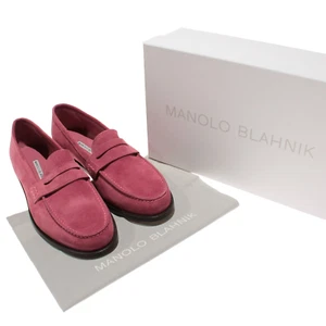 Manolo Blahnik NWB Perrita Penny Loafers Size 41 US 11 in Solid Pink Suede - Picture 1 of 12