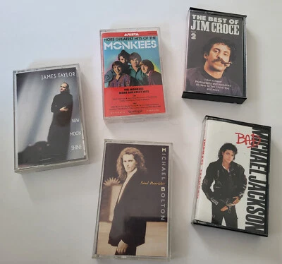5 CASSETTES MALE MUSIC LEGENDS JAMES TAYLOR MONKEES JIM CROCE M BOLTON M JACKSON - Image 1 of 2