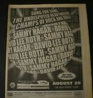 Sammy Hagar  David Lee Roth Full Page Newspaper Concert Ad  Van Halen