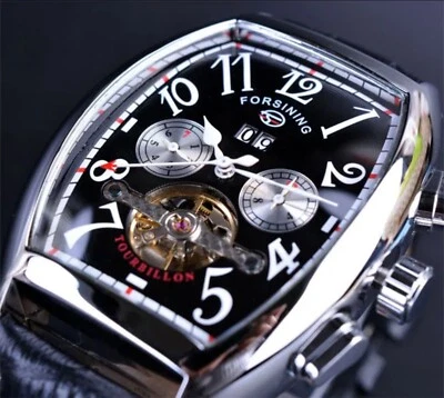 Reloj Automático Forsining Hombre Deportivo Cuero Forma Tonneau Impermeable Fecha Regalo Foto 1 de 4