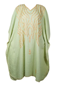 Womens Kaftan Floral Beach Cover Up Mid Calf Green Resort Wear Loose Dress 2XL