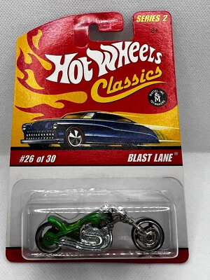 Hot Wheels Classics Series 2 Blast Lane motorcycle #26/30. Light Green - Image 1 of 2