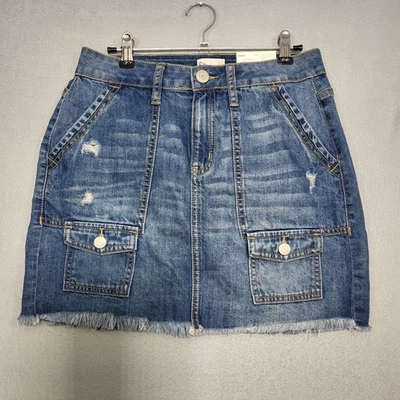 So Falda Mujer 7 Azul Utilidad Bolsillos Carga Dobladillo Deshilachado Denim Mini Envejecido Foto 1 de 4
