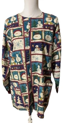 Cotton Scrubs & Co LS Christmas Snowman Scrub Shirt Snap Button Front Sz Small - Image 1 of 4