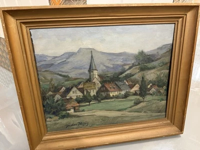 Ölgemälde signiert Gustav Höfig – Dorfansicht Königswart Marienbad  - Bild 1 von 4