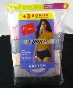 Hanes atmungsaktive Baumwolle ohne Etikett Slips 9er-Pack Damengröße 6/M kein Hochfahren Bund - Bild 1 von 3
