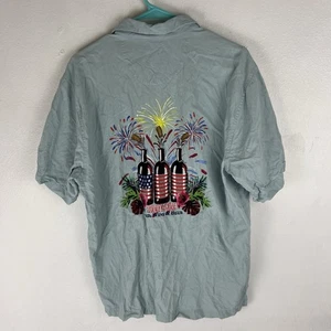 Tommy Bahama 100% Silk Red Wine & Blue July 4th Hawaiian Camp Shirt Medium - Picture 1 of 5