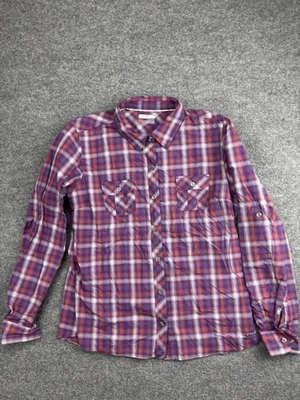 Рубашка женская Marmot большая фиолетовая оранжевая клетчатая на пуговицах с длинным рукавом легкая - Изображение 1 из 4