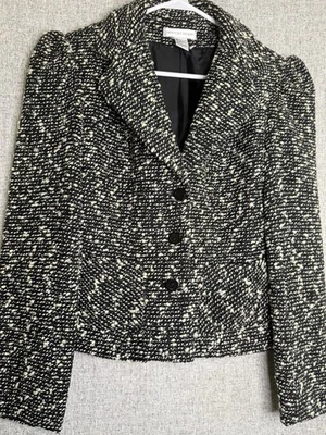 Blazer Newport News Negro y Marfil Guijarro Tweed Mezcla Lana Talla 6 Foto 1 de 4