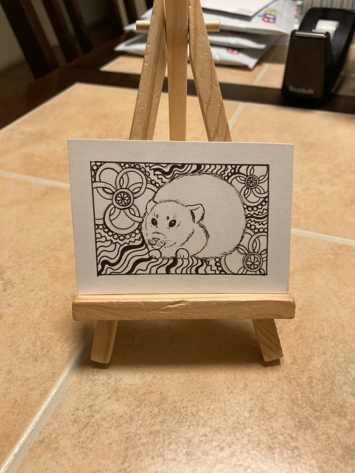 ACEO Original Art Painting Miniature card Mini ATC Abstract Zentangle Mouse - Image 1 of 1