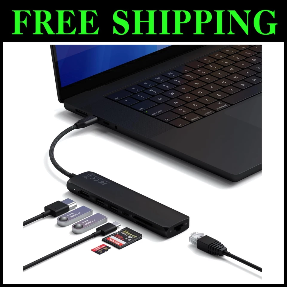 USB C Hub Adapter with Ethernet, 4K HDMI, 100W PD - Black - Image 1 of 4