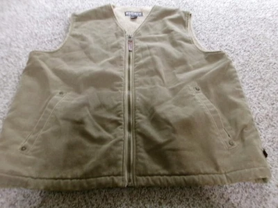 Woolrich Sherpa Lined Canvas Work Vest Mens Large  Khaki Zip Front Outdoor - Image 1 of 3