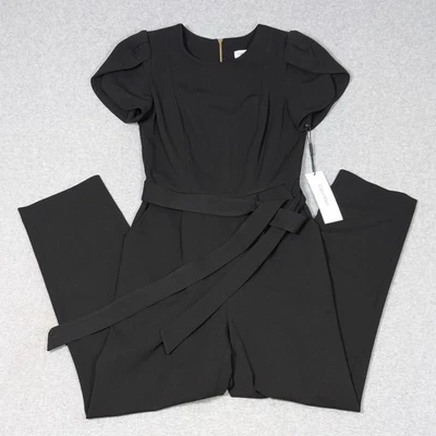 New Calvin Klein Jumpsuit Womens Size 2 Tie Waist Boat Neck Tulip Short Sleeve - Image 1 of 4