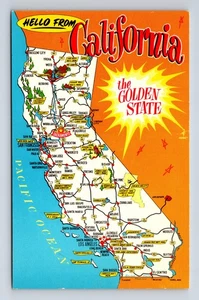 Mapa ilustrado saludos desde el estado dorado de California postal CA - Imagen 1 de 4