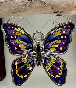 AMIA Studios Handcrafted Stained Glass Hanging Butterfly Suncatcher Window Art - Picture 1 of 4