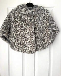 NEXT Super Soft Faux Fur Leopard Print Grey Hooded Cape Age 7-8 Years - Picture 1 of 10