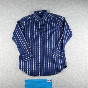 BUGATCHI UOMO Shaped Fit Shirt Medium Blue Striped Button Up Long Sleeve Mens - Picture 1 of 12