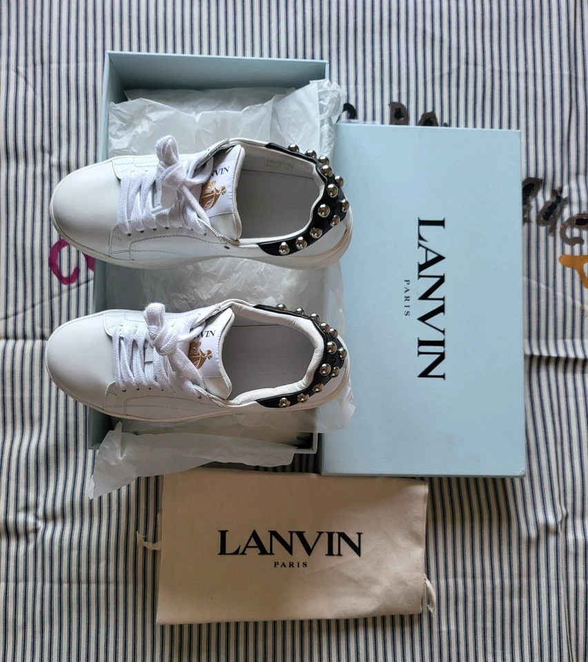 Lanvin White & BlackLeather Sneakers Women's - Image 1 of 4