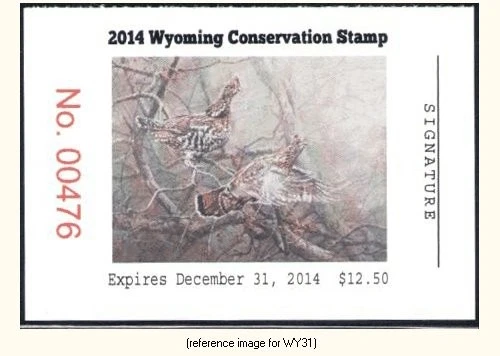 D2K Wyoming Conservation/Duck Stamp 2014 $12.50 (ruffed grouse) - Image 1 of 1