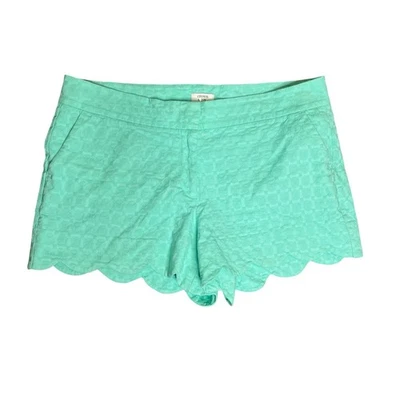 Crown & Ivy Shelby Shorts Womens Sz 12 Green Scalloped Chino Stretch Dressy Fun - Image 1 of 4