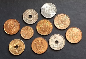 Japan Mix of 10 Coins lot Rin, Sen, 10Sen, 100 Yen Nice Grades