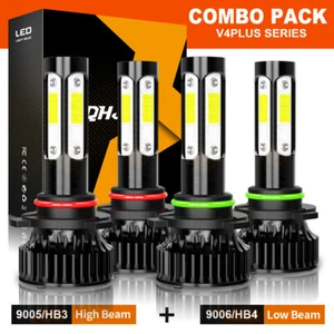 4x XWQHJW 9005 9006 Combo LED Headlight Bulbs High Low Beam Kit Super White - Picture 1 of 8
