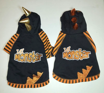 2 Small Lil Monster Dog Hoodie Jacket Coat 1 Gold Spikes  1 Orange Spikes - Image 1 of 4