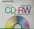 Memorex 5 Pack High Speed 12X Cd-Rw Media 700Mb 80Min Discs In Slim Cases