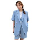 2pcs/set Summer Outfit Pockets Versatile Office Coat Knee-length Shorts Set Soft