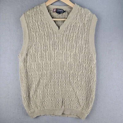Vintage Ralph Lauren Chaps Vest Mens Size Large Beige Knit Sweater Grandpacore - Image 1 of 4