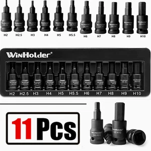 WinHolder IMPACT HEX BIT Sockets Set 3/8" Drive Impact H2 To H10 Allen Key Steel - Picture 1 of 10