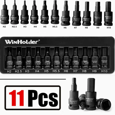 WinHolder IMPACT HEX BIT Sockets Set 3/8" Drive Impact H2 To H10 Allen Key Steel - Image 1 of 4