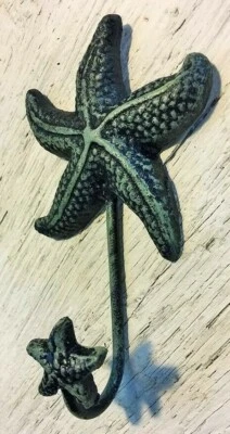 ANTIQUE BLUE GRAY STARFISH Decorative Wall Hook star fish seashell beach 6" in