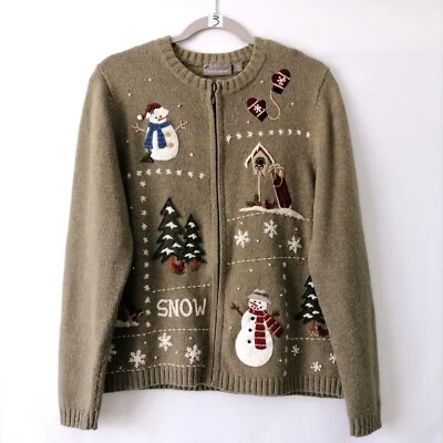 Croft & Barrow женщин оливковый рождественский праздник зимний кардиган свитер размер M - Изображение 1 из 4