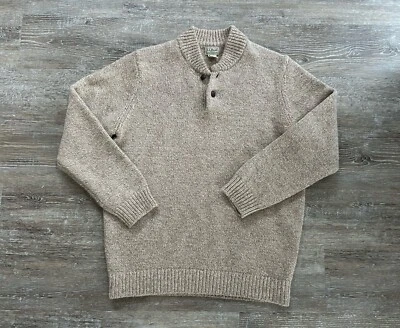 Винтажный мужской свитер LL Bean Commando размер Large высокий Henley бежевый овсянка шерсть ягненка - Изображение 1 из 4