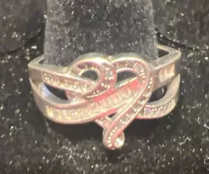 925 Sterling Silver Heart Band Ladies Ring Size 12.5 - Picture 1 of 6