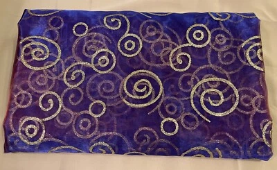 Fabric Organza Purple Gold Embossed Swirls Undertone Fire Orange 58 X 3Yards NOS - Image 1 of 4