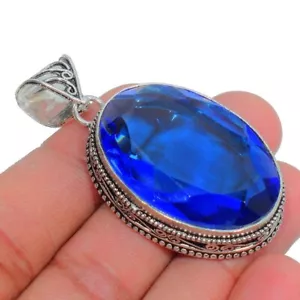 Ciondolo Taglio Ovale Pietra Preziosa Tanzanite Blu Fatto a Mano Gioielli Argento Sterling 925 - Foto 1 di 4