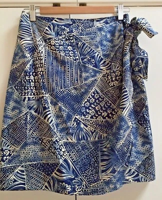 Falda Vintage Dana Buchman Azul Blanco Seda Batik Estilo Hawaiano Envolvente Talla M Foto 1 de 4