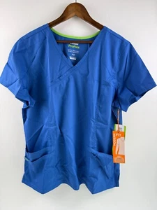 Landau Proflex Women Modern Fit Short Sleeve V Neck Scrub Top  Blue  XL  NWT - Picture 1 of 13