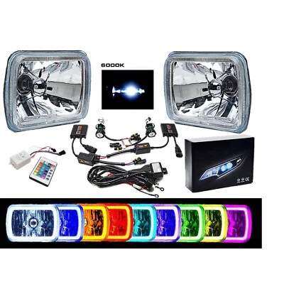 7x6 RGB LED COB Color Change Halo Shift Angel Eye 6k 6000k HID Headlights - Image 1 of 4