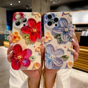 Oil Painting Flower Pattern Diamond Case For iPhone 15 Plus 14 Pro 13 12 11 - Picture 1 of 47