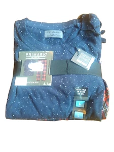 Primark Pyjama Set Men's L Brand New Cotton Rich Oeko-Tex Navy blue & Red plaid - Picture 1 of 6